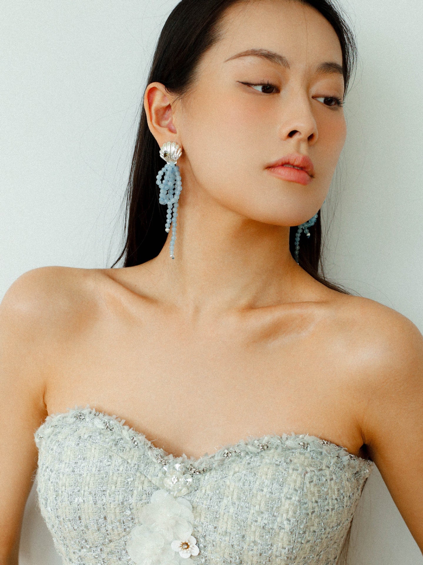 Ocean's Hidden Treasure Aquamarine Earrings Tassel Drop Design - floysun