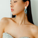 Ocean's Hidden Treasure Aquamarine Earrings Tassel Drop Design - floysun