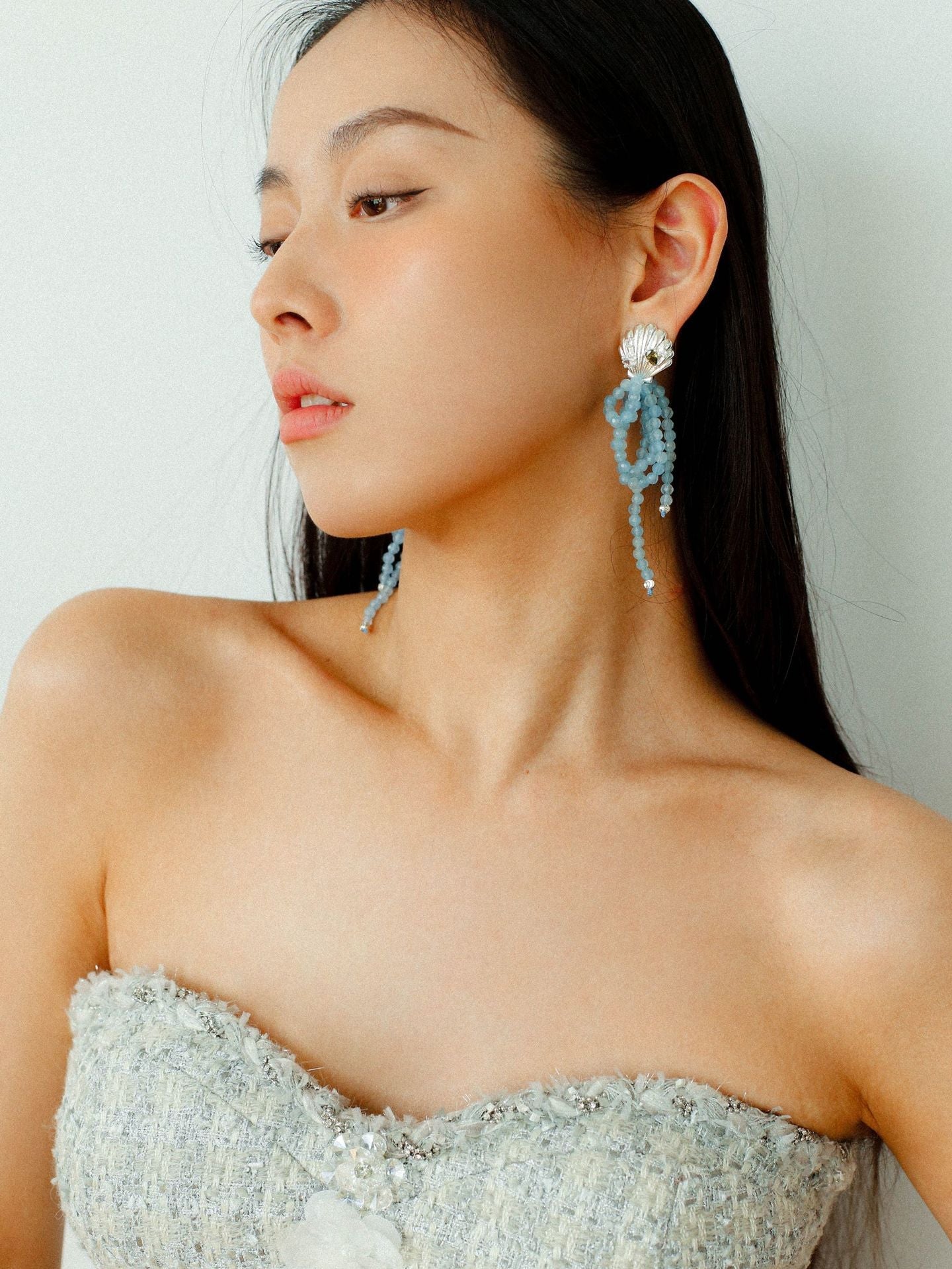 Ocean's Hidden Treasure Aquamarine Earrings Tassel Drop Design - floysun
