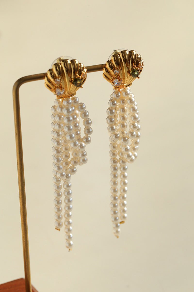 Ocean's Hidden Treasure Aquamarine Earrings Tassel Drop Design - floysun