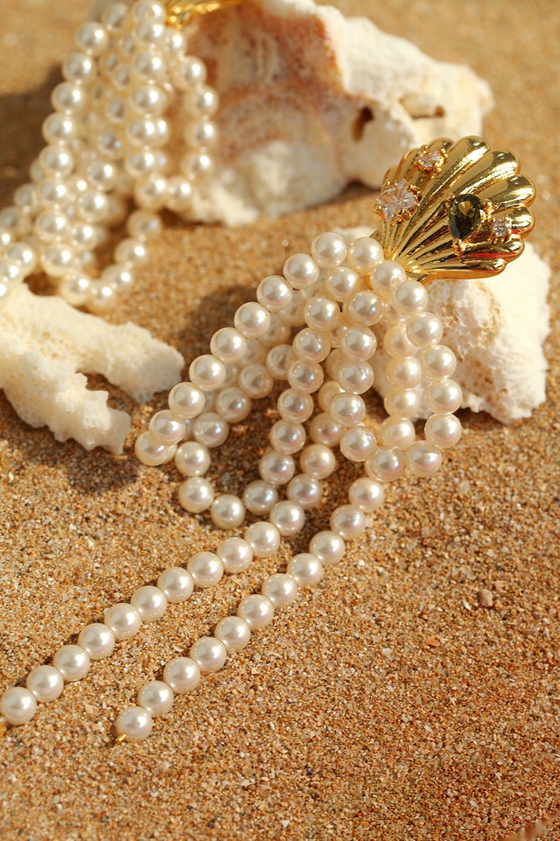 Ocean's Hidden Treasure Aquamarine Earrings Tassel Drop Design - floysun