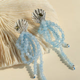 Ocean's Hidden Treasure Aquamarine Earrings Tassel Drop Design - floysun