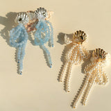 Ocean's Hidden Treasure Aquamarine Earrings Tassel Drop Design - floysun