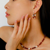 Orange Red Garnet Silver Hoops Earrings Long Drop Earrings - floysun