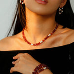 Orange Red Garnet Silver Hoops Earrings Long Drop Earrings - floysun