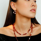 Orange Red Garnet Silver Hoops Earrings Long Drop Earrings - floysun