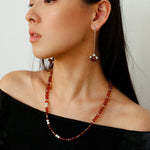 Orange Red Garnet Silver Hoops Earrings Long Drop Earrings - floysun