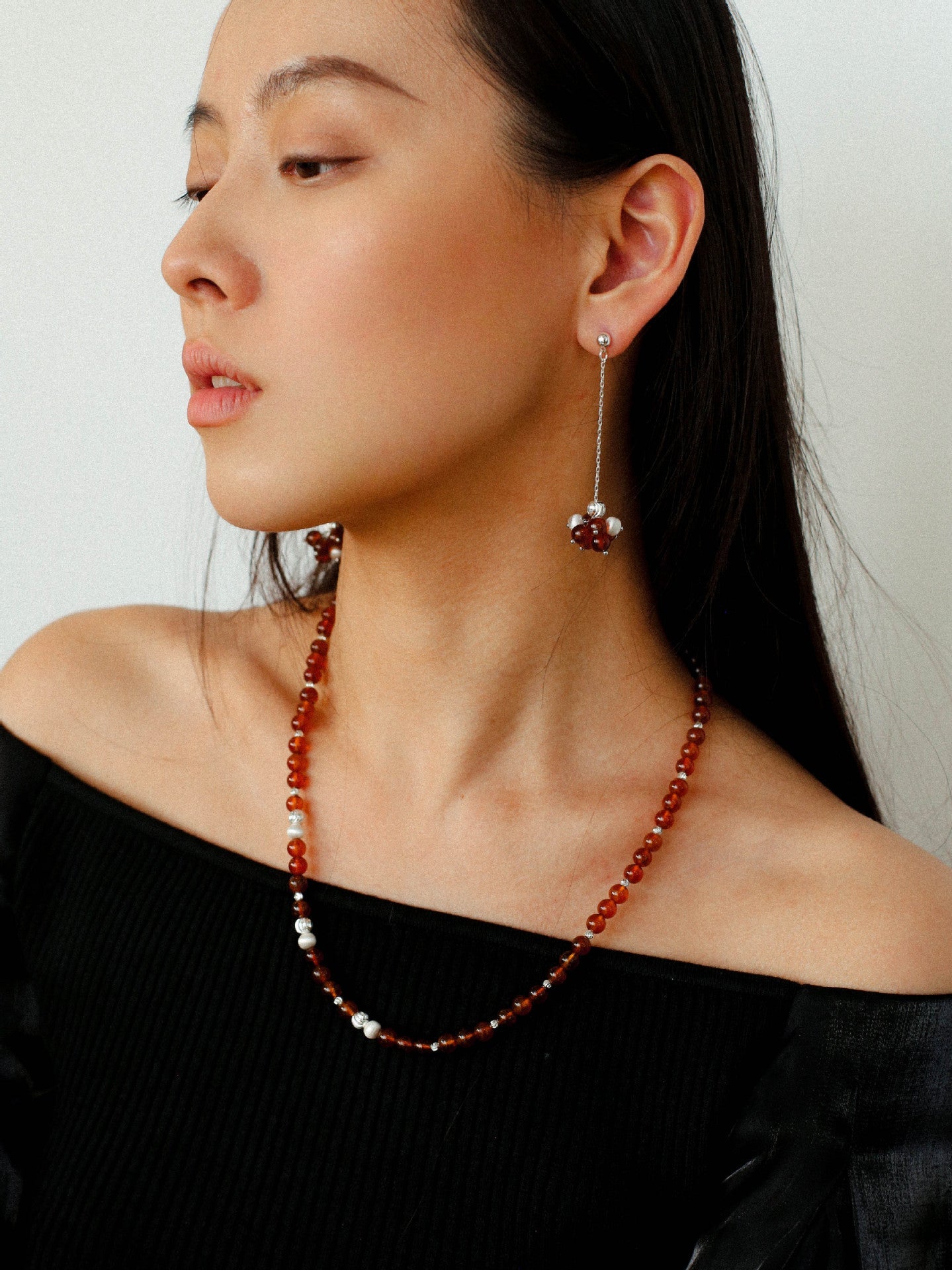 Orange Red Garnet Silver Hoops Earrings Long Drop Earrings - floysun