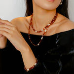 Orange Red Garnet Silver Hoops Earrings Long Drop Earrings - floysun