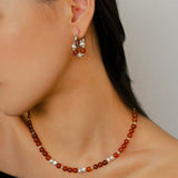 Orange Red Garnet Silver Hoops Earrings Long Drop Earrings - floysun
