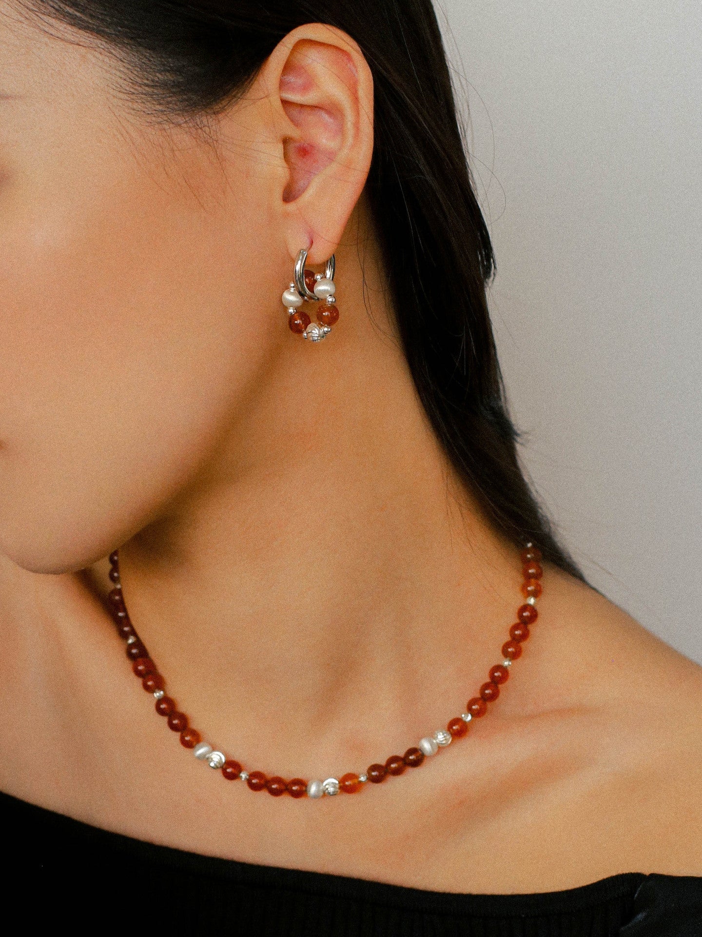 Orange Red Garnet Silver Hoops Earrings Long Drop Earrings - floysun