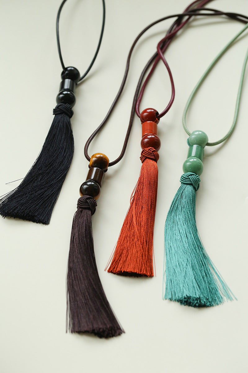 Oriental Tassel Necklace with Natural Gemstones – Handmade Chinese Knot Design - floysun