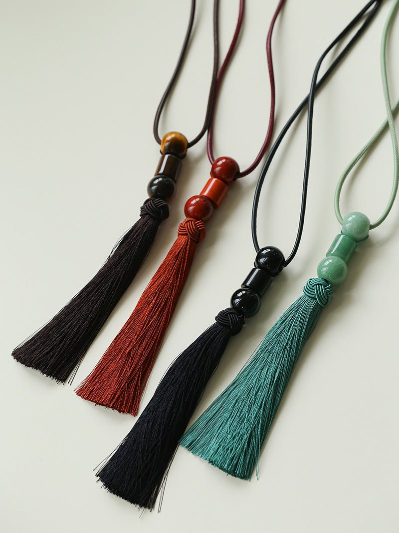 Oriental Tassel Necklace with Natural Gemstones – Handmade Chinese Knot Design - floysun