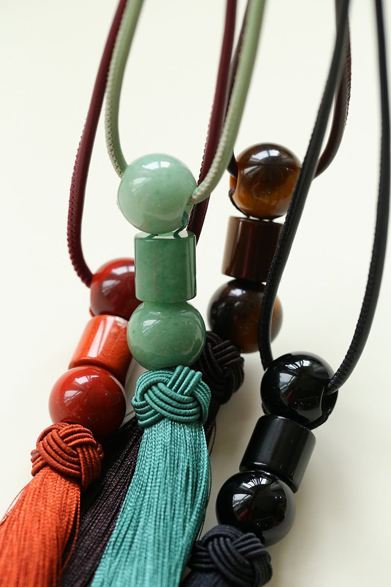 Oriental Tassel Necklace with Natural Gemstones – Handmade Chinese Knot Design - floysun