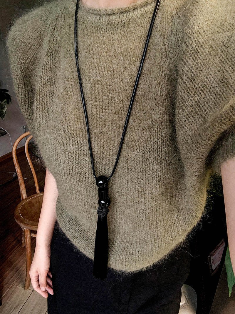 Oriental Tassel Necklace with Natural Gemstones – Handmade Chinese Knot Design - floysun