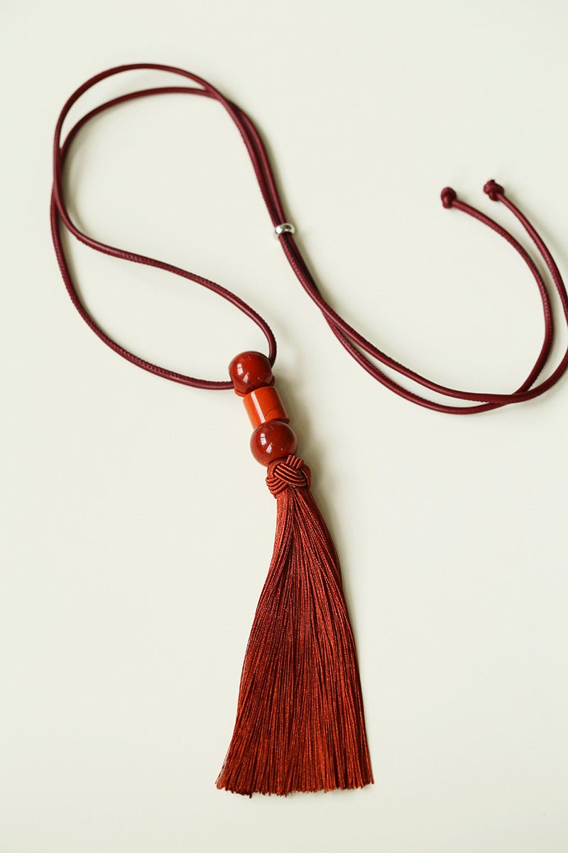Oriental Tassel Necklace with Natural Gemstones – Handmade Chinese Knot Design - floysun
