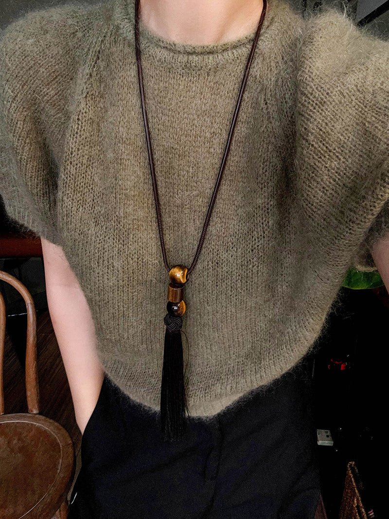 Oriental Tassel Necklace with Natural Gemstones – Handmade Chinese Knot Design - floysun
