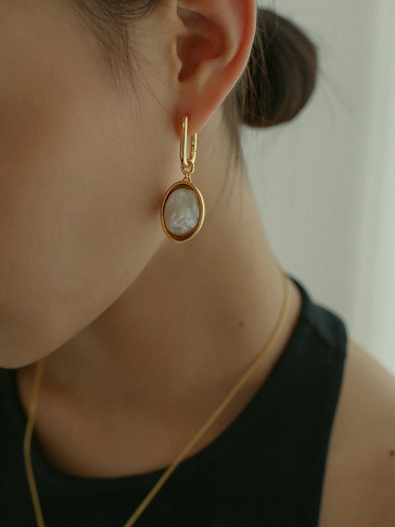 Oval Drop Baroque Shaped Pearl Earrings - floysun