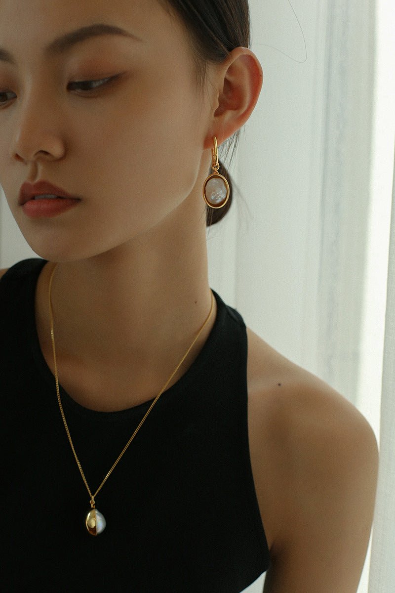 Oval Drop Baroque Shaped Pearl Earrings - floysun