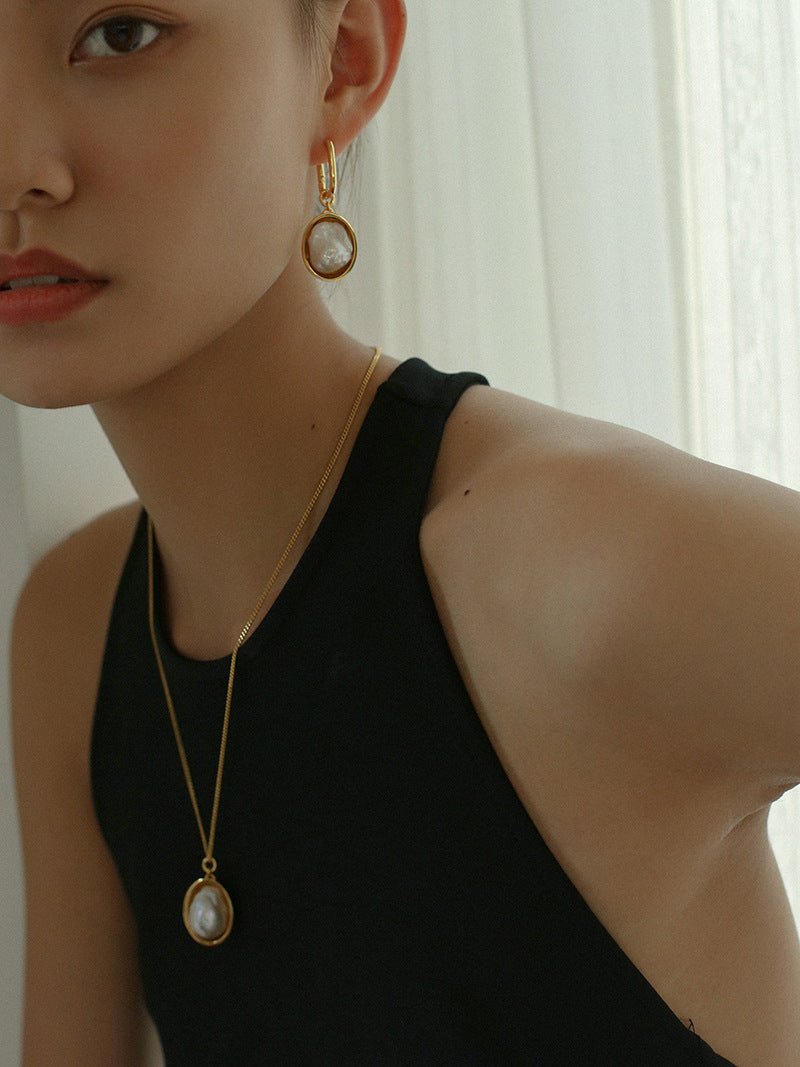 Oval Drop Baroque Shaped Pearl Earrings - floysun