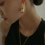 Oval Drop Baroque Shaped Pearl Earrings - floysun