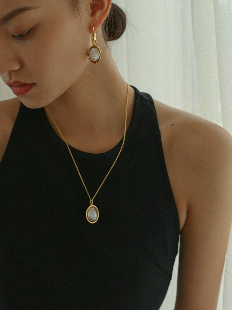 Oval Drop Baroque Shaped Pearl Earrings - floysun