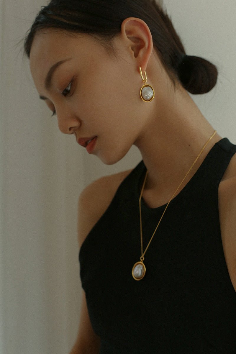 Oval Drop Baroque Shaped Pearl Earrings - floysun
