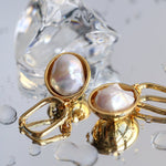 Oval Drop Baroque Shaped Pearl Earrings - floysun