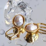 Oval Drop Baroque Shaped Pearl Earrings - floysun