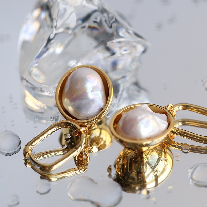 Oval Drop Baroque Shaped Pearl Earrings - floysun