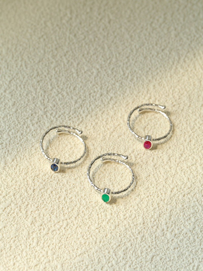 Oval Gem Stacking Ring in 925 Silver - Blue - floysun