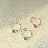 Oval Gem Stacking Ring in 925 Silver - Blue - floysun