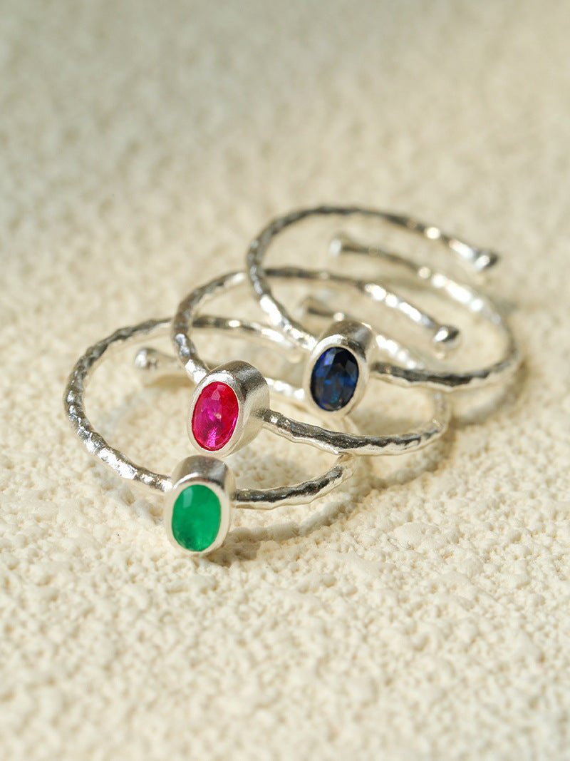 Oval Gem Stacking Ring in 925 Silver - Blue - floysun