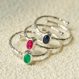 Oval Gem Stacking Ring in 925 Silver - Blue - floysun