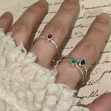 Oval Gem Stacking Ring in 925 Silver - Blue - floysun