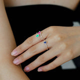 Oval Gem Stacking Ring in 925 Silver - Blue - floysun
