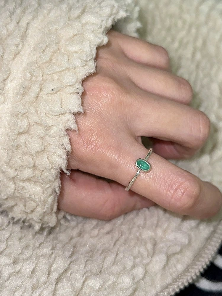 Oval Gem Stacking Ring in 925 Silver - Blue - floysun