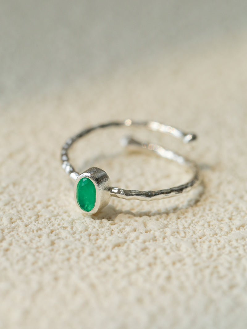 Oval Gem Stacking Ring in 925 Silver - Blue - floysun