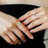 Oval Gem Stacking Ring in 925 Silver - Blue - floysun