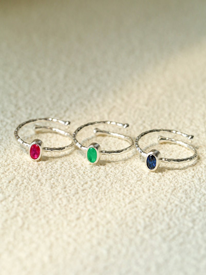 Oval Gem Stacking Ring in 925 Silver - Blue - floysun