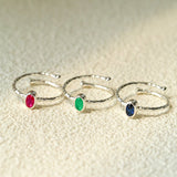 Oval Gem Stacking Ring in 925 Silver - Blue - floysun