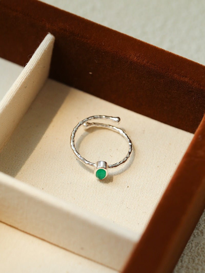 Oval Gem Stacking Ring in 925 Silver - Green - floysun