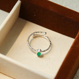 Oval Gem Stacking Ring in 925 Silver - Green - floysun