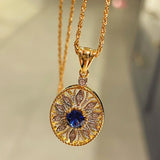 Oval Hollow Silver Petal Wrapped Sapphire Pendant Necklace - floysun
