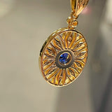 Oval Hollow Silver Petal Wrapped Sapphire Pendant Necklace - floysun