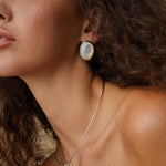 Oval Stud Earrings: White Mother - of - Pearl, Black Onyx, Wood Grain Stone - floysun