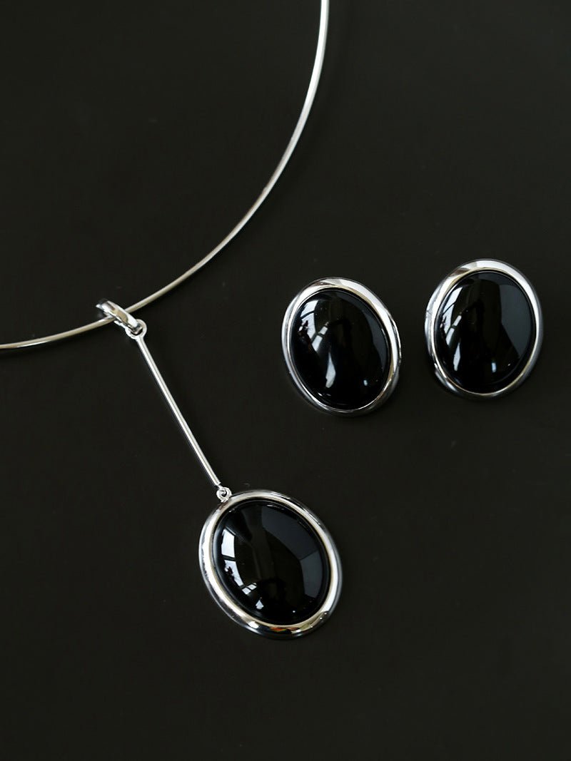 Oval Stud Earrings: White Mother - of - Pearl, Black Onyx, Wood Grain Stone - floysun