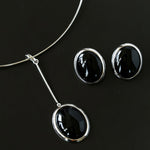 Oval Stud Earrings: White Mother - of - Pearl, Black Onyx, Wood Grain Stone - floysun