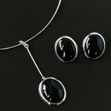 Oval Stud Earrings: White Mother - of - Pearl, Black Onyx, Wood Grain Stone - floysun