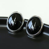 Oval Stud Earrings: White Mother - of - Pearl, Black Onyx, Wood Grain Stone - floysun